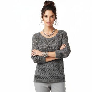 Spiegel Gray Loose Weave Long Sleeve Crewneck Sweater L